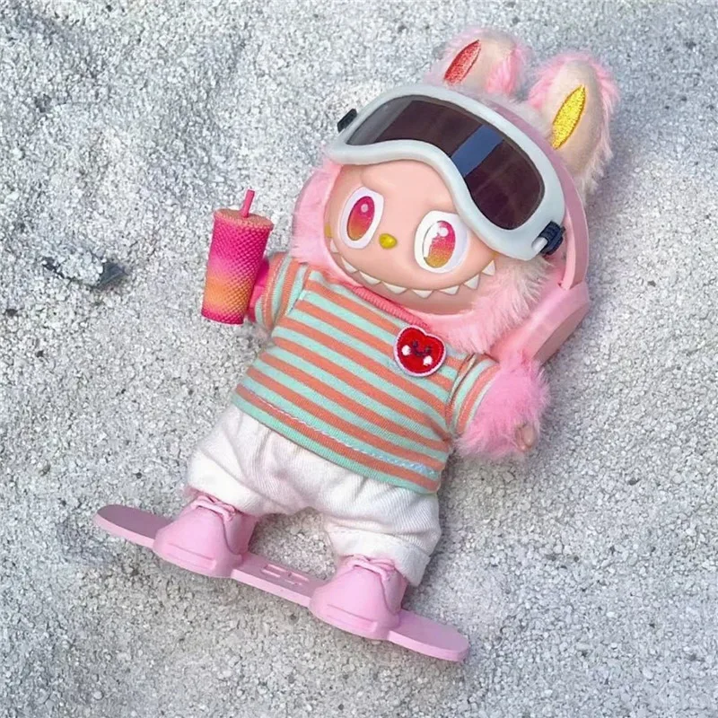 15 17 سنتيمتر ل Labubu دمية الرياضة في الهواء الطلق على الجليد خمر خندق الزي الملابس الليزر سترة واقية معطف سكيت مجلس الملابس
