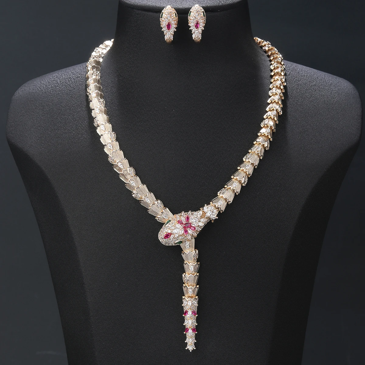 Fashion Cubic Zirconia Animal Snake Necklace Earrings set Women Party Jewelry Costume Accessories CN11449