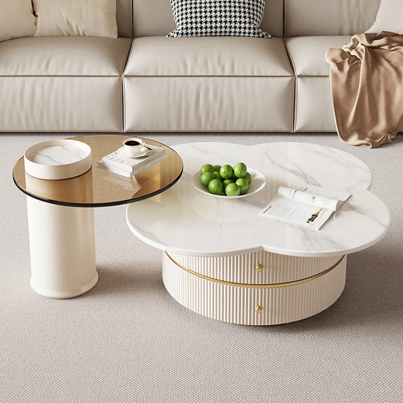 Platzsparender nordischer Couchtisch für Wohnzimmer, luxuriös, rund, einzigartig, modern, weiß, minimalistischer Tisch, Basse-Möbel