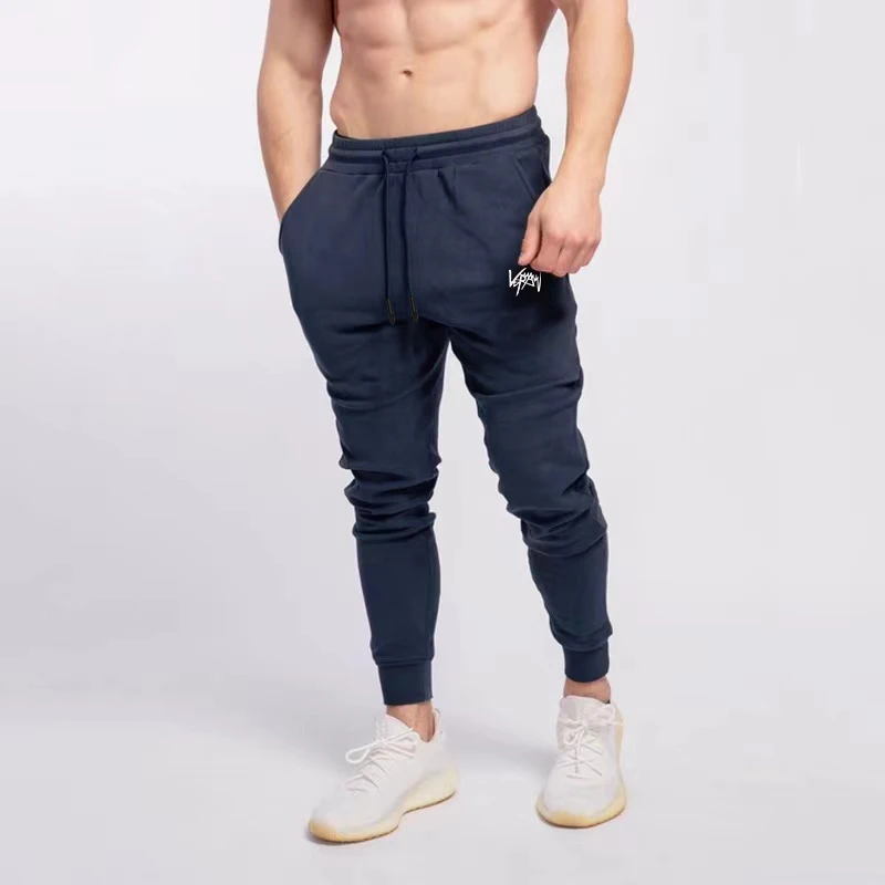 Thin sports pants, European and American men\'s new trendy brand slim fit solid color sports leggings, casual fitness cropped pan