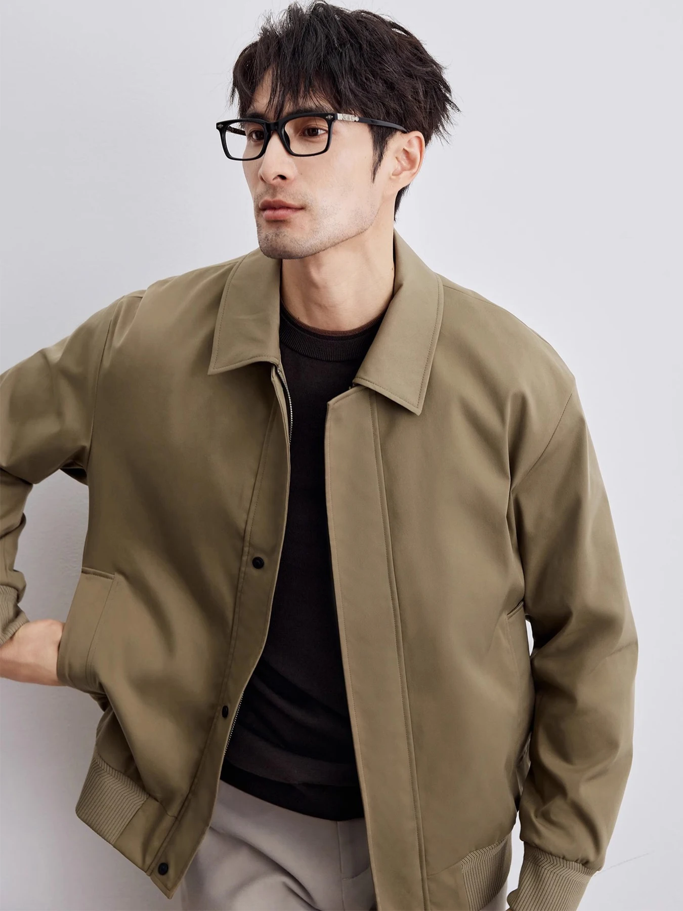 

2024 Spring and Autumn New Baseball Collar Short Loose Solid Color Jacket Men's Business Casual Thin Coat Trend