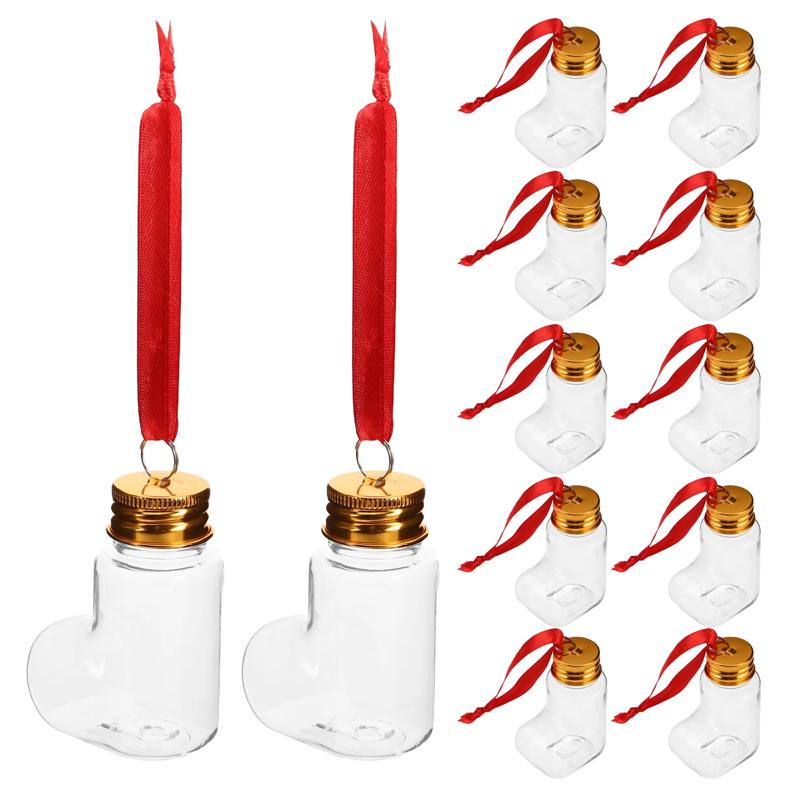 

14pcs Transparent Candy Bottles 50Ml Clear Sock Shaped Plastic Fillable Ornaments For Christmas Diy Holiday Favors Hanging Tree