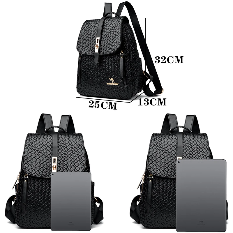 Imagem -02 - Mochilas Luxuosas de Couro para Mulheres Mochila Casual Mochila Vintage Mochilas Escolares para Meninas Mochila Preta Sac a dos