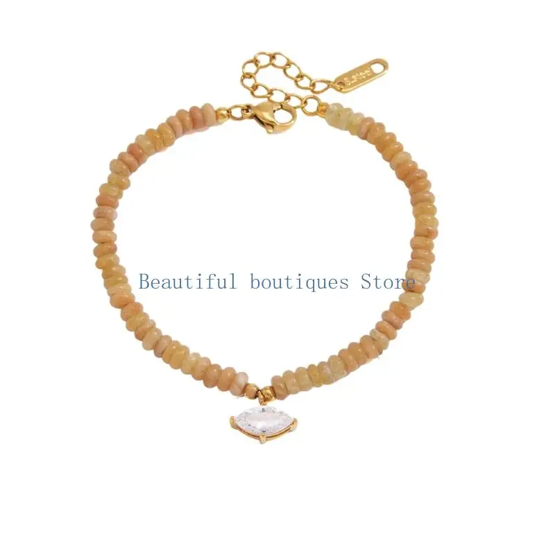 U4LF Gift Ready Natural Stone Bracelet with Adjustable Extender Chain, Beaded Texture, and Stainless Steel Accent Details