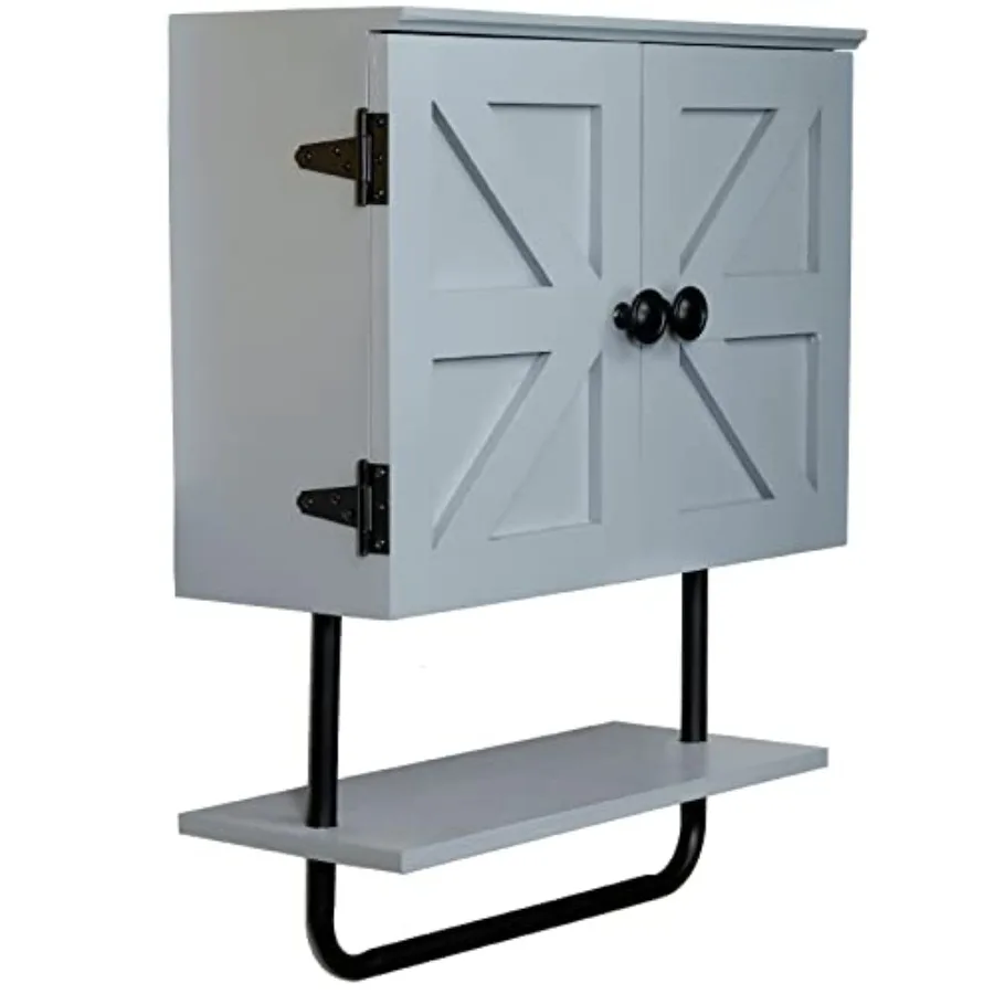 

17x21" Barndoor Bathroom Wall Cabinet, Space Saver Storage Cabinet Kitchen Medicine Cabinet with Adjustable Shelf and Towel Bar