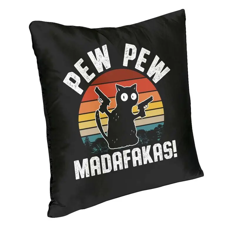 Custom Nordic Retro Black Cat Pew Pew Madafakas Cushion Cover Polyester Throw Pillow Case for Living Room