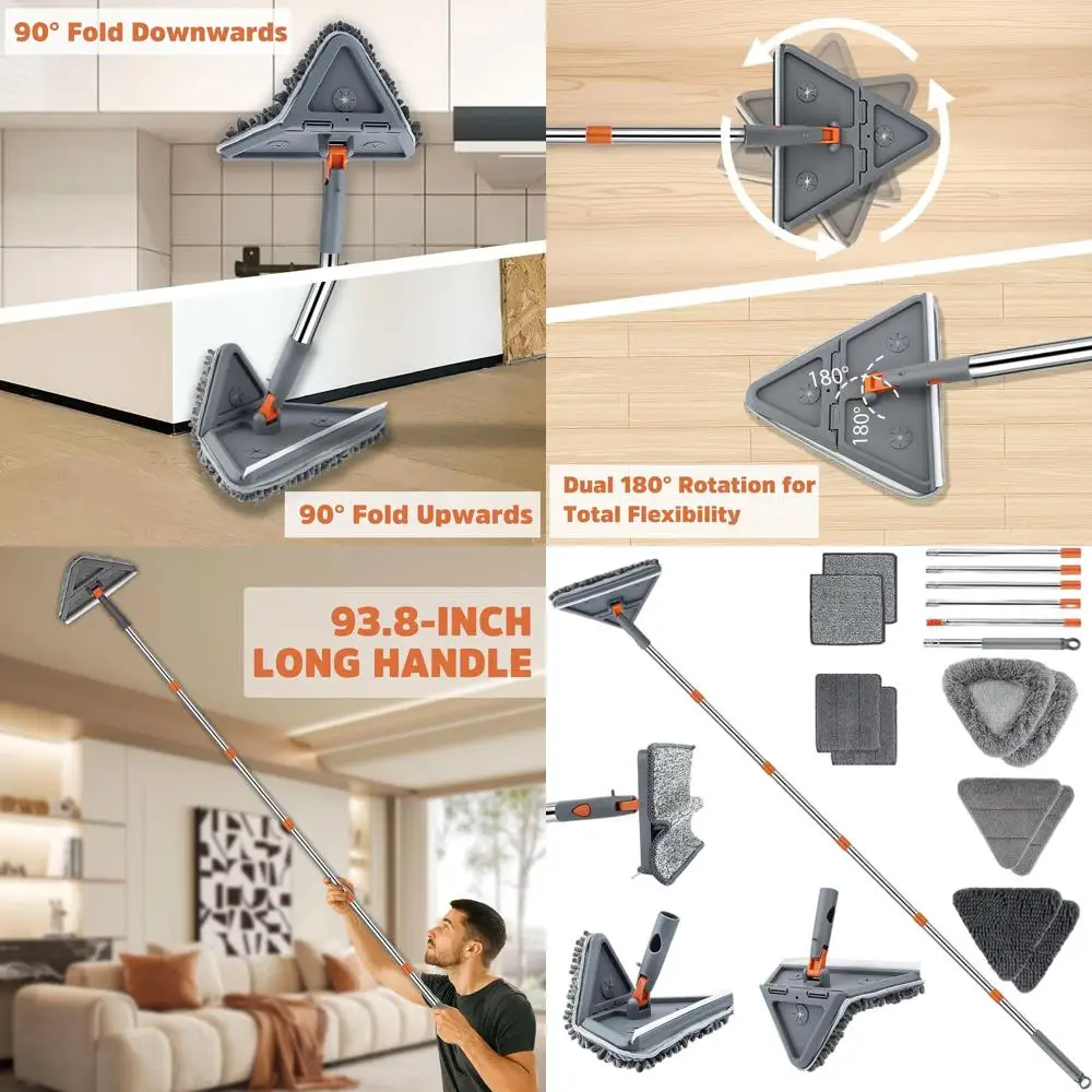 

94 Extendable Mop with Dual-Shape Heads and Squeegee, 10 Washable Pads for Cleaning Walls, Ceilings, Windows, and More