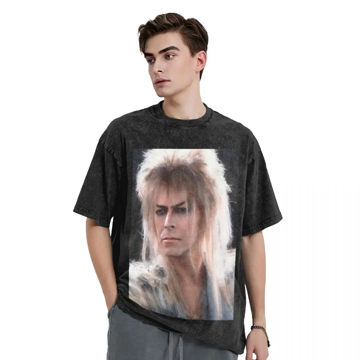 Jareth The King Of Goblins Falling In The Labyrinth Washed T Shirts Vintage Short Sleeve Hip Hop T-Shirt Streetwear Tops Tees