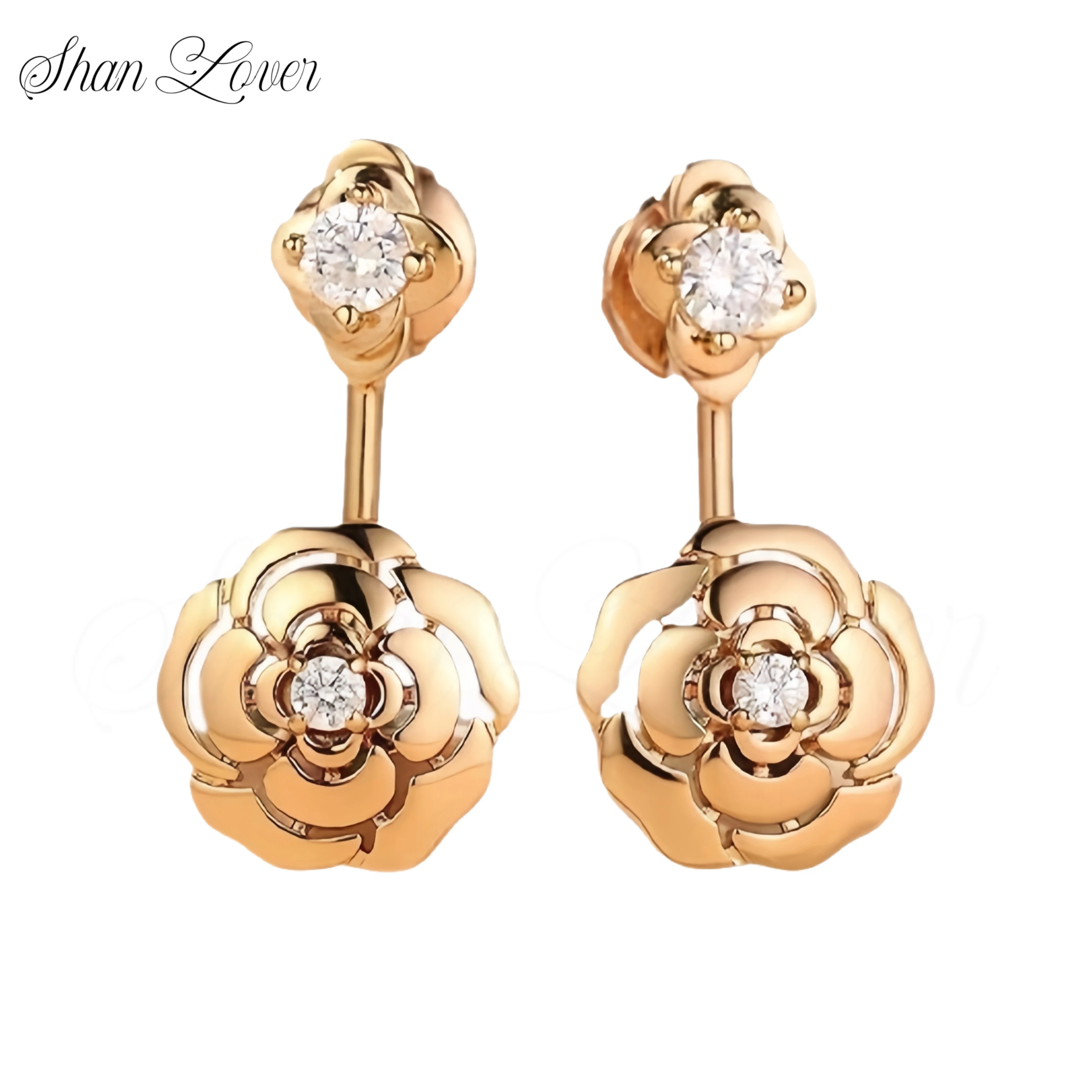 

ShanLover Brand Luxury Camellia Flower 925 Sterling Silver Earrings For Women Camellia Stud Earrings Drop Jewelry