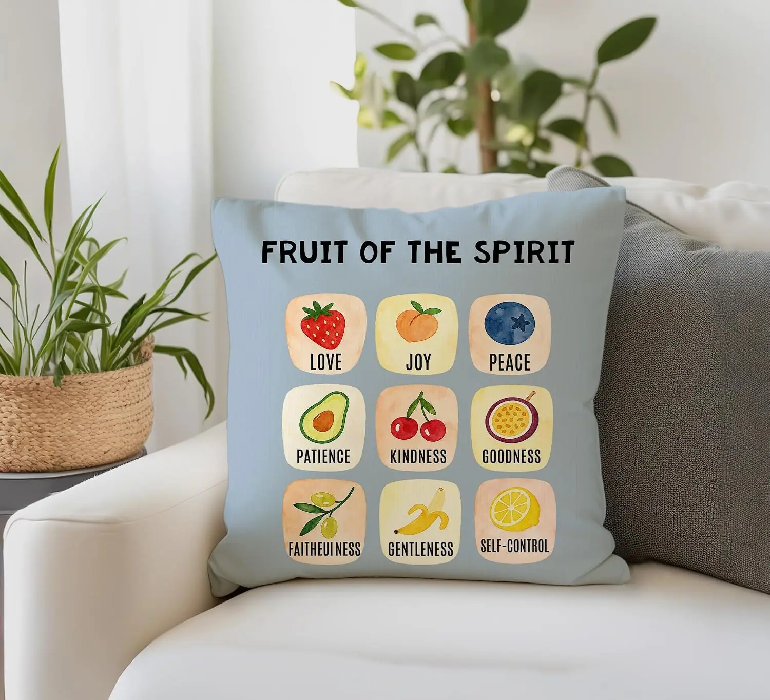 Pillowcase Cushion Cover Fruit of the Spirit Canvas Print Christian Art Decorative Throw Pillow 45x45cm Religious Home Decor Gif
