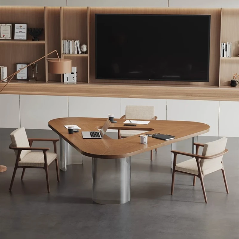 

Solid wood training table and chair combination Modern minimalist designer Special-shaped small reception negotiation conference