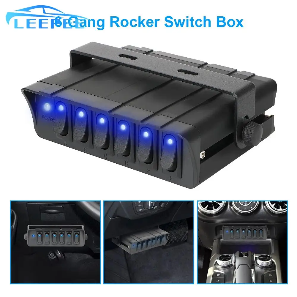 6 Gang Toggle Controller Panel Durable 12V Switch Box Rocker Aluminum with LED Light Indicator For Truck JEEP Offroad RV