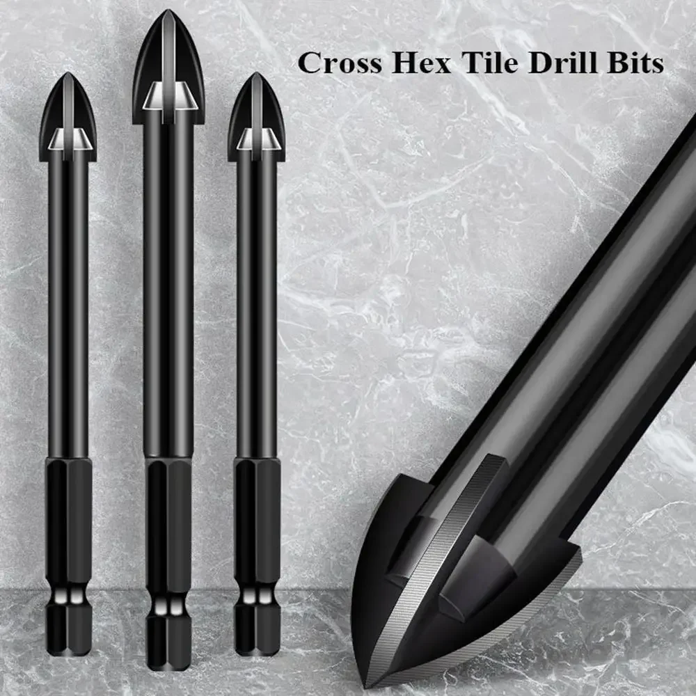 High Quality 3/4/5/6/8/10/12mm Cross Hex Tile Black Multifunctional Drill Bits Hole Opener Glass Ceramic Concrete