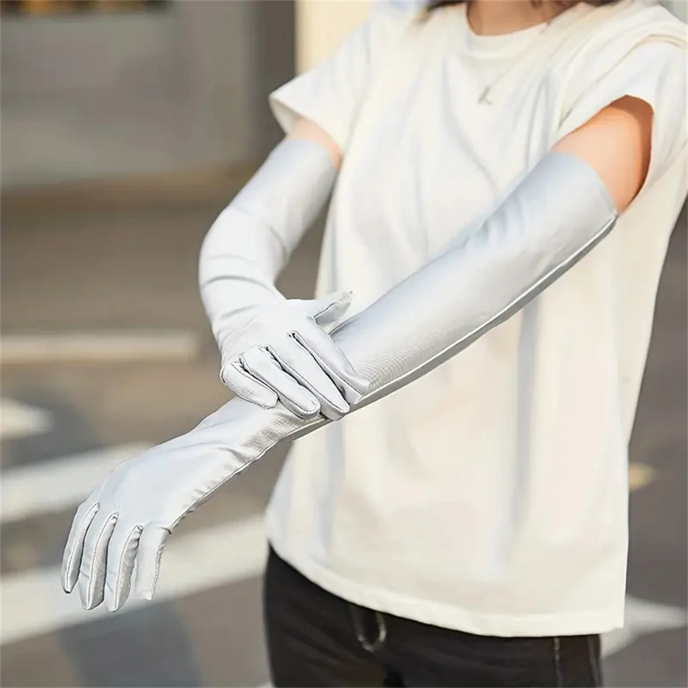 1pair Summer Sunshade High Elasticity Spandex Long Gloves Solid Sexy Drive Etiquette Stage Performance Party Cosplay Black White