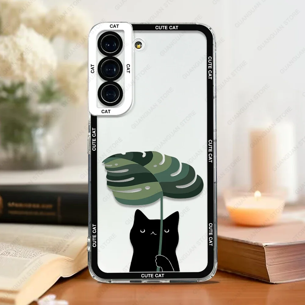 Case For Samsung Galaxy S24 S20 S21 FE S22 S23 Ultra A33 A50 A52 A53 A73 A54 A14 Soft Cover Cute Cat