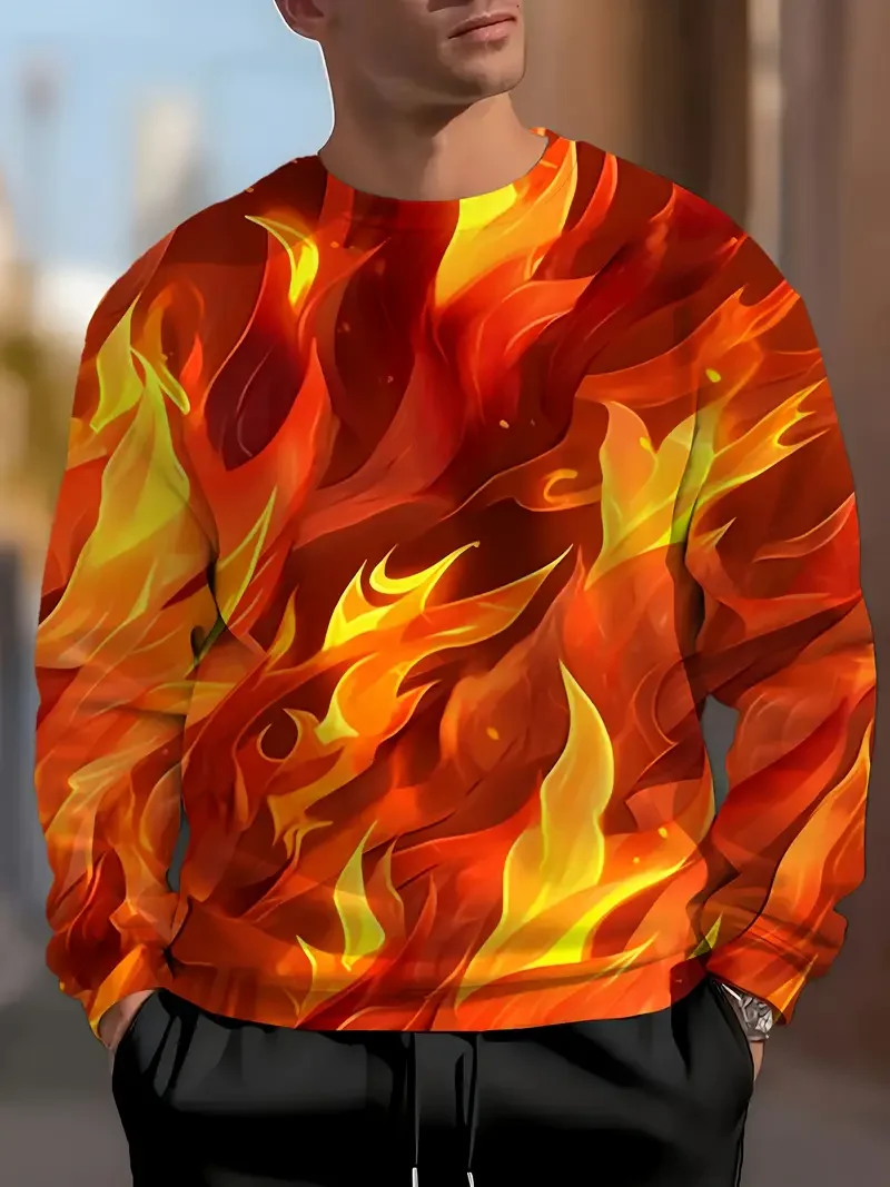 الفن ثلاثية الأبعاد مطبوعة لهب الجمجمة نمط رجل سترة كول العصرية البلوز الخريف الشارع طويلة الأكمام س الرقبة هوديس Y2k ملابس رجالي