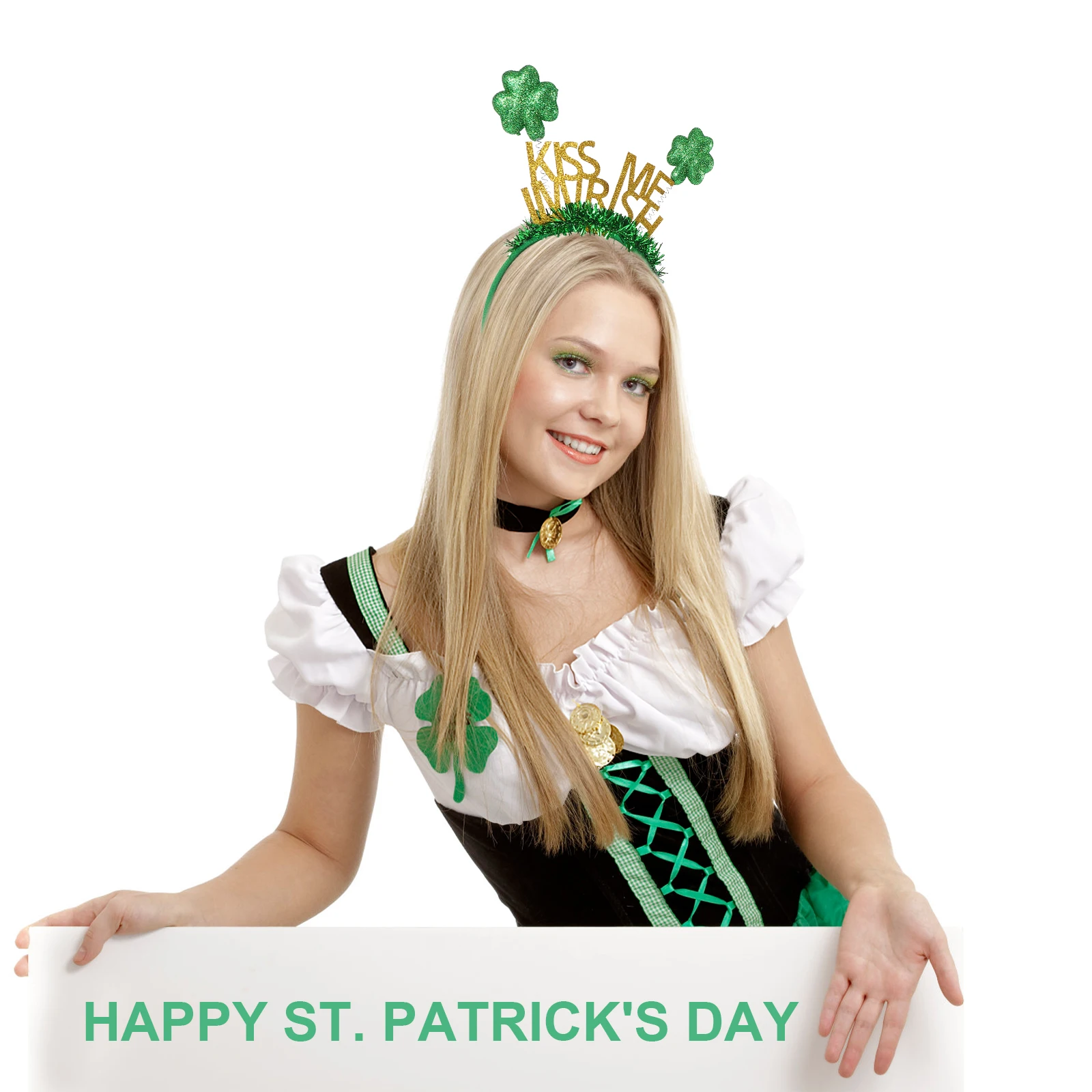 

1pc Green Leaf Headbands Lightweight Durable Foam Glitter Letters Hair Hoops Party Props St Patrick Day Festive Accessories