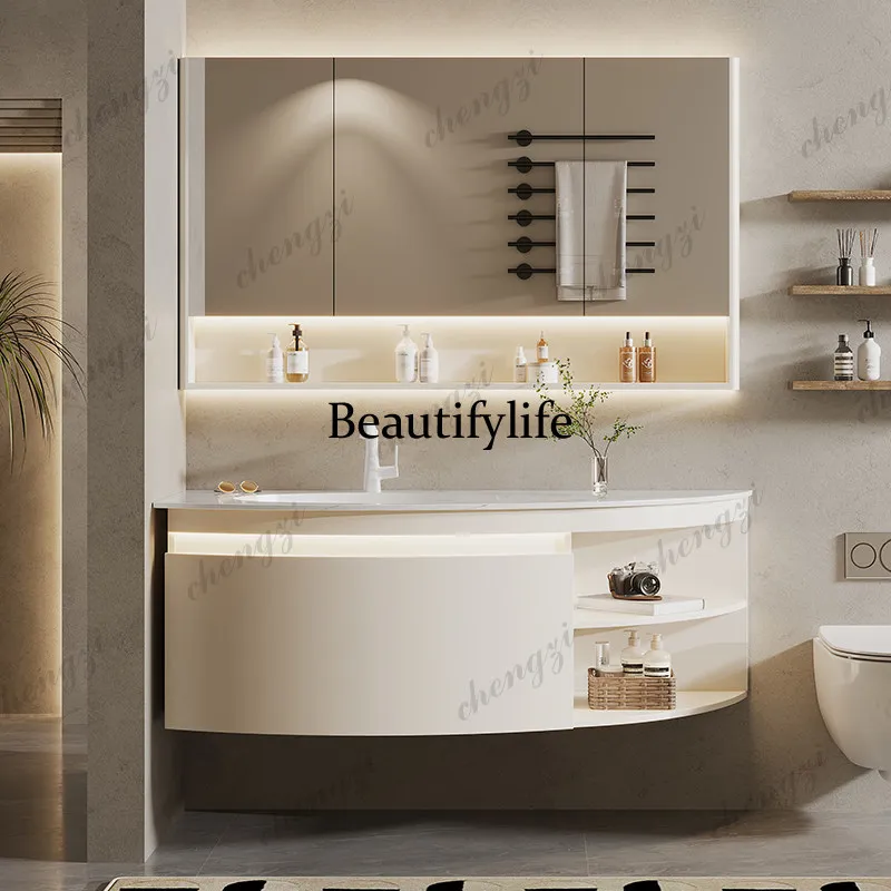 Slate seamless ceramic integrated basin bathroom cabinet combination circular arc toilet washstand