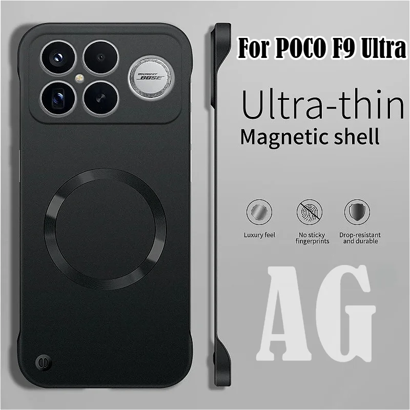 AG Matte Metallic Lackierung Schlanke Rahmenlose Hüllen für MI Poco F9 F8 Ultra Redmi K100 K90 Pro Max für Magsafe Harte PC Stoßfeste Abdeckung