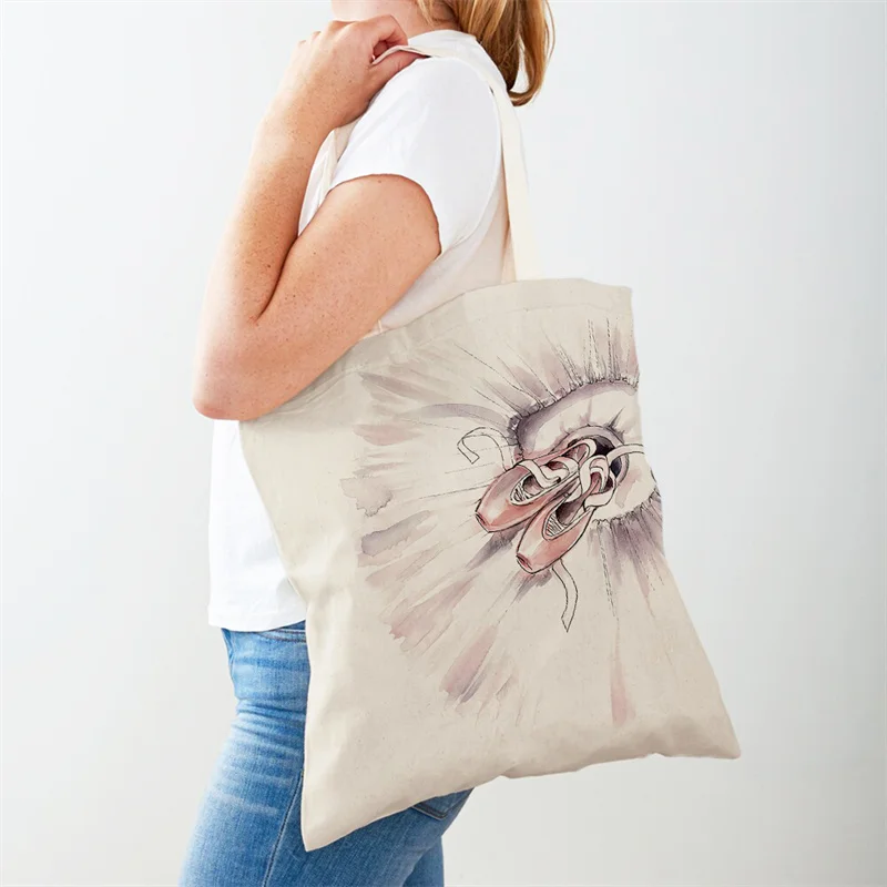 

Cartoon Ballet Girl Printed Shoulder Bag Ladies Eco Casual Tote Bag Women Cute Supermarket Shopper Shopping Bags Canvas Handbags