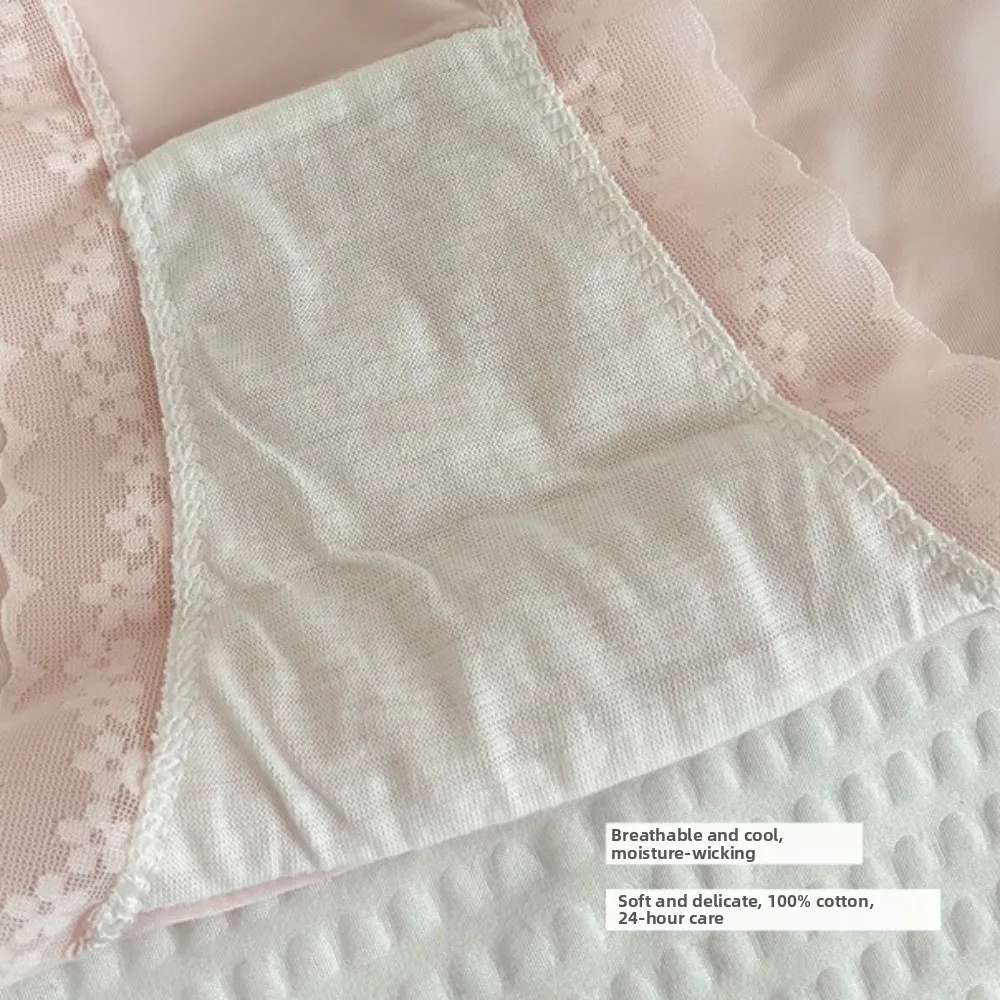 Seamless Ice Silk Panties Mid Waist Cotton Crotch Lace Bow Briefs Female Lingerie Underwear Women's Summer Panties Daily