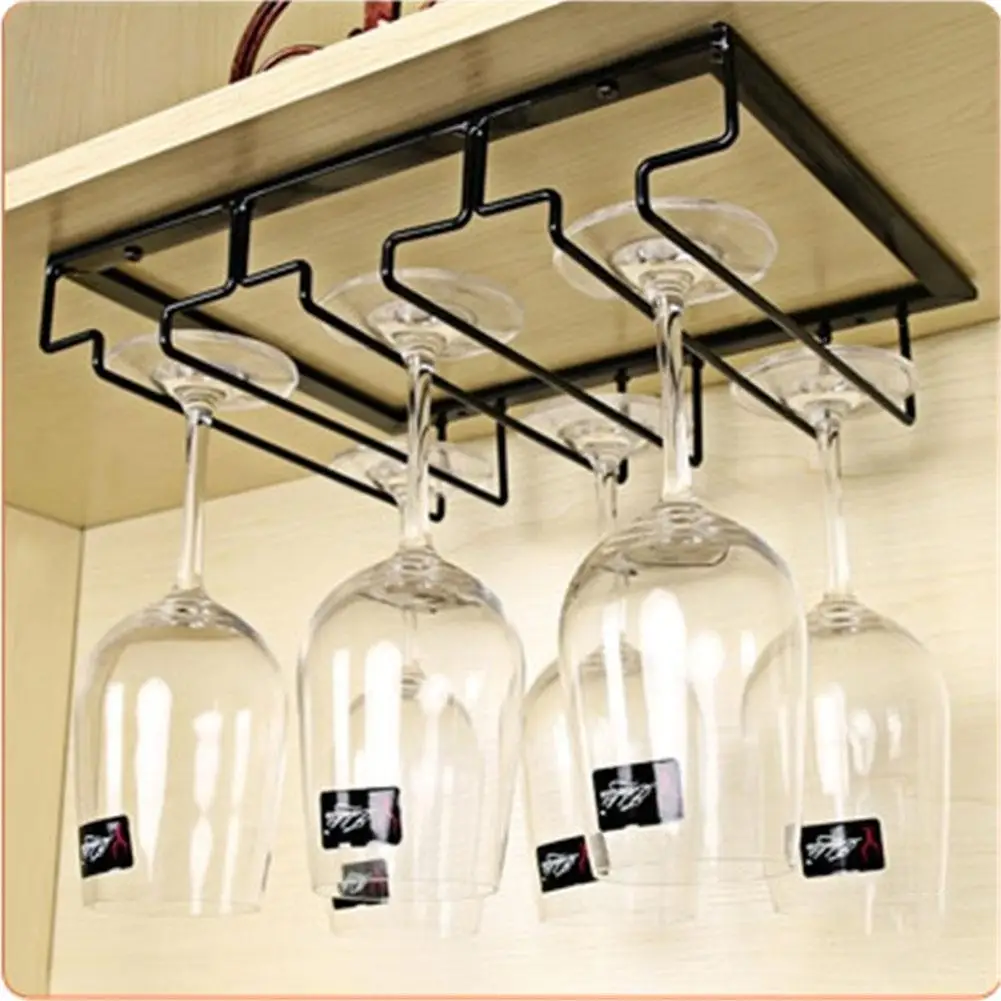 

Iron Wall Mount Wine Glass Hanging Holder Goblet Stemware Storage Organizer Rack High Quality