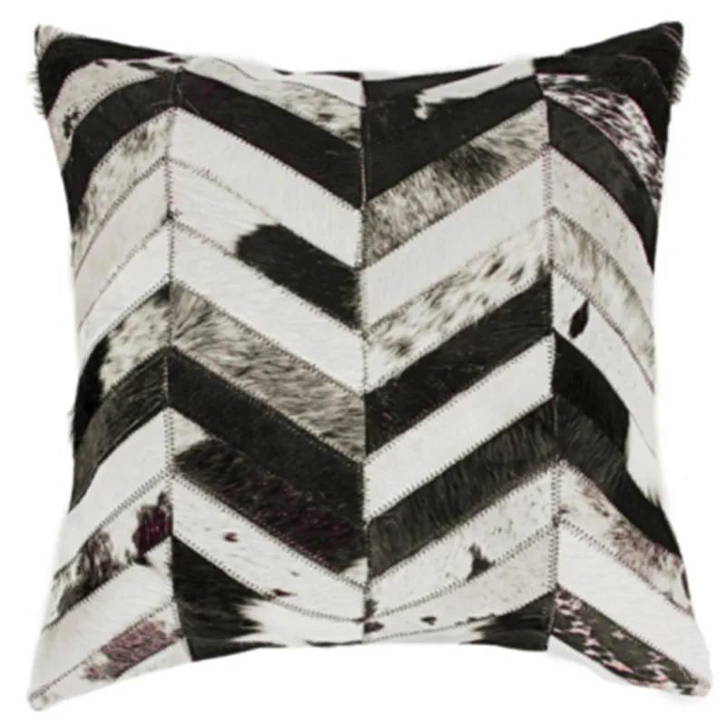 RugFur Chevron Pillow Case Black And White Natural Cowhide Cushion Cover 50x50cm