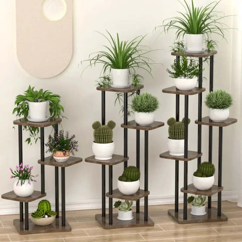 Wooden Plant Stand Pot Rack 4/5/6 Tier Balcony Flower Display Shelf Multiple Flowerpot Organizer Indoor Flower Stand Multi-Tier