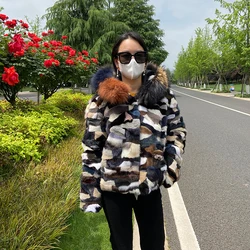 2022 Winter New Real Colorfu Mink Fur Coat Women Luxury Mink Fur Coat Fur Jacket With Bigger Hood and Raccoon Fur Collar