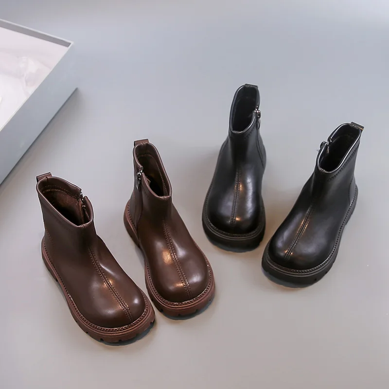 

Новые классические детские ботинки на платформе, простые модные повседневные ботинки для школьниц, уличные детские кожаные ботинки с круглым носком, однотонные