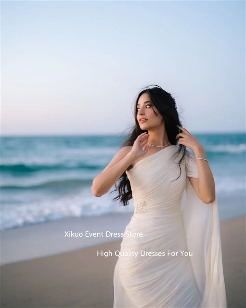Xikuo Sparkle Kristall Eine Schulter Brautkleider Geraffte Chiffon Brautkleid Meerjungfrau Asymmetrische Vestidos De Novia Angepasst