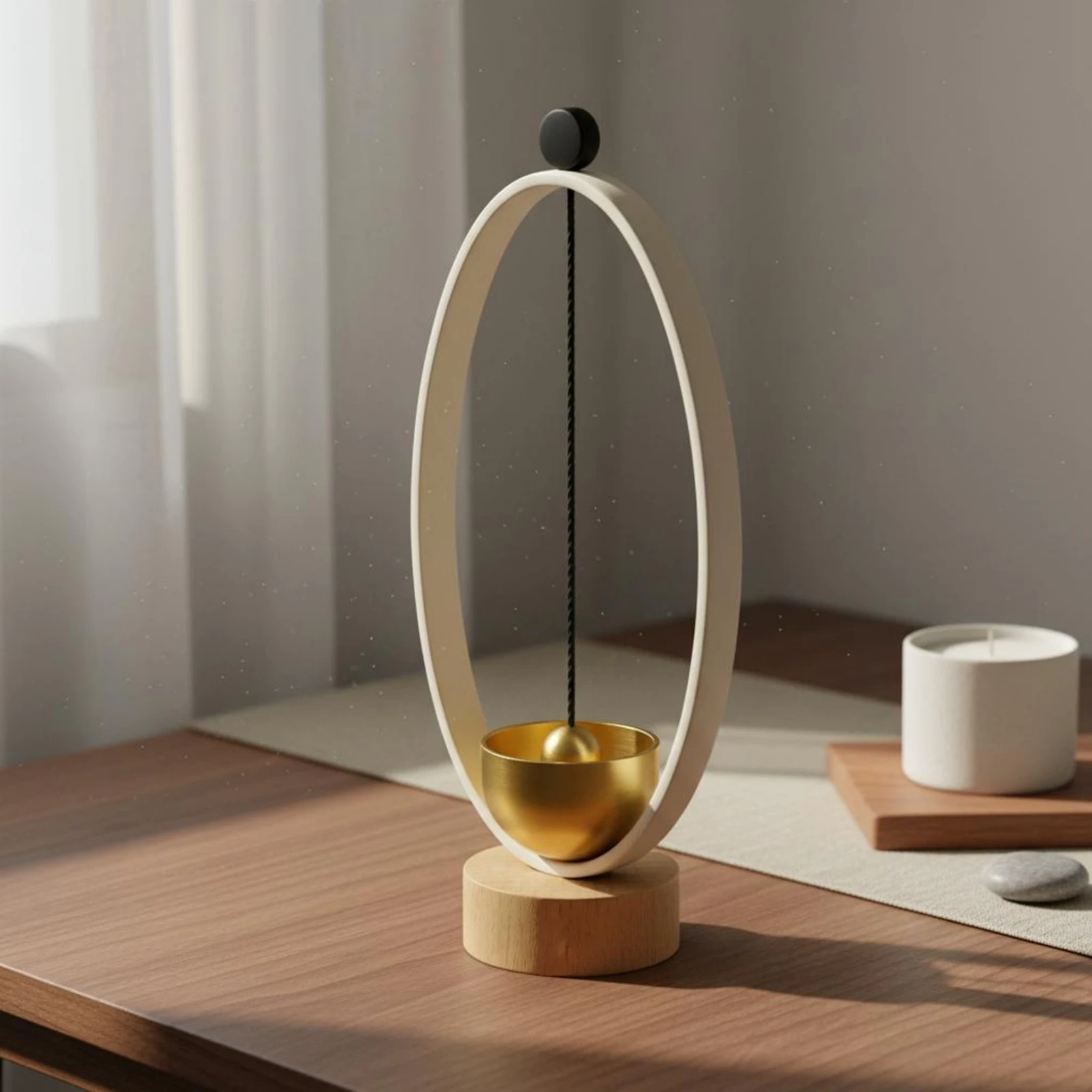 

Meditation Bell Ornament Minimalist Desktop Bell Ornament Eggshell and Gold