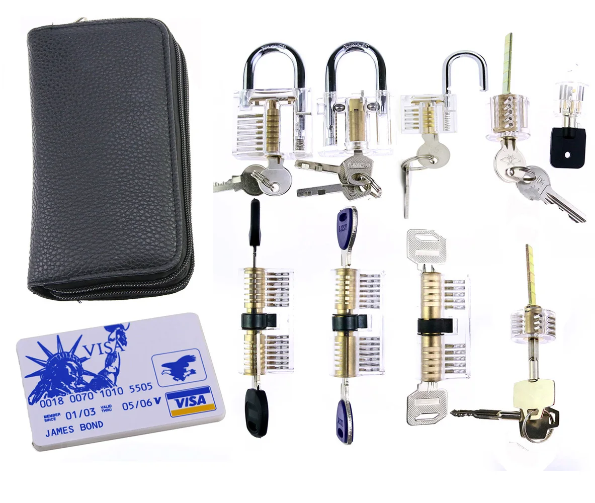 

9pcs Locks and 24 Goso Lock Picking Kits, 5pcs Mini Pocket Tool,Locksmith Tool with Transparent Lock Training Set