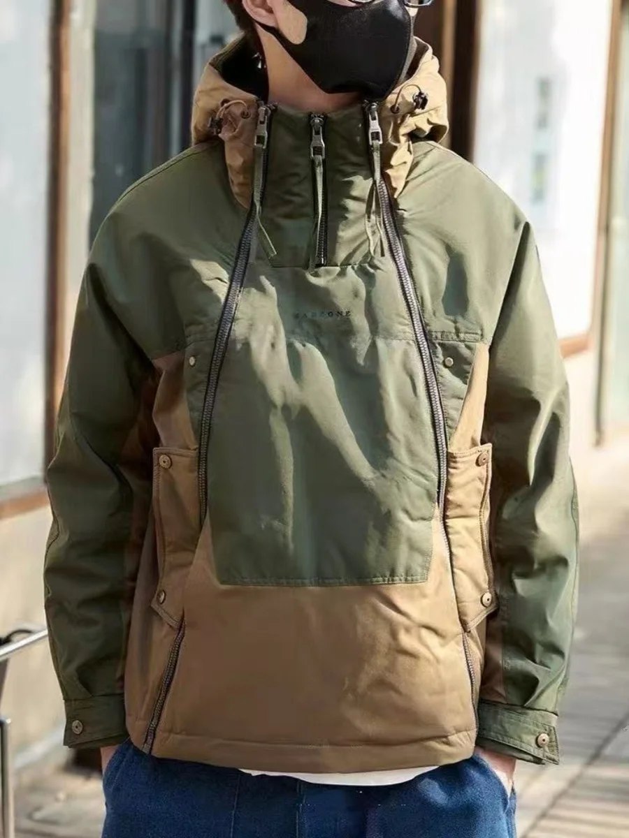 

Новая зимняя мужская куртка в американском стиле с двойной молнией, повседневная, с капюшоном, хлопковая, цветная, теплая, молодежный тренд, стандартный крой