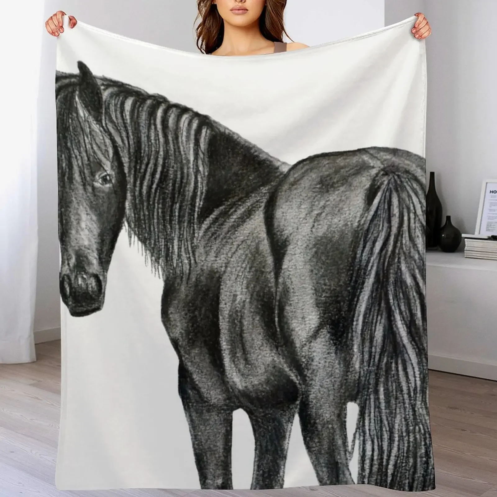 

Friesian horse Throw Blanket Weighted Travel Warm Soft Beds Blankets