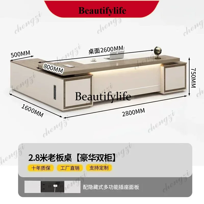 

YL 0776 Double Cabinets Modern Executive Office Desk Furniture Office Table L Shaped Luxury With Storage Drawers Writing Filing