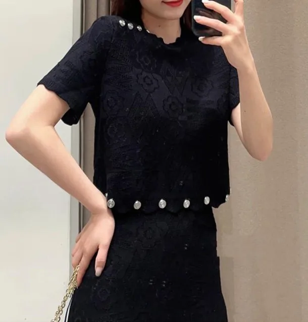 Versione di fascia alta Europeo Sle M Home Superior Bla Lavorato a maglia ort Dr Vita increscante ricamata Faion Dr da donna