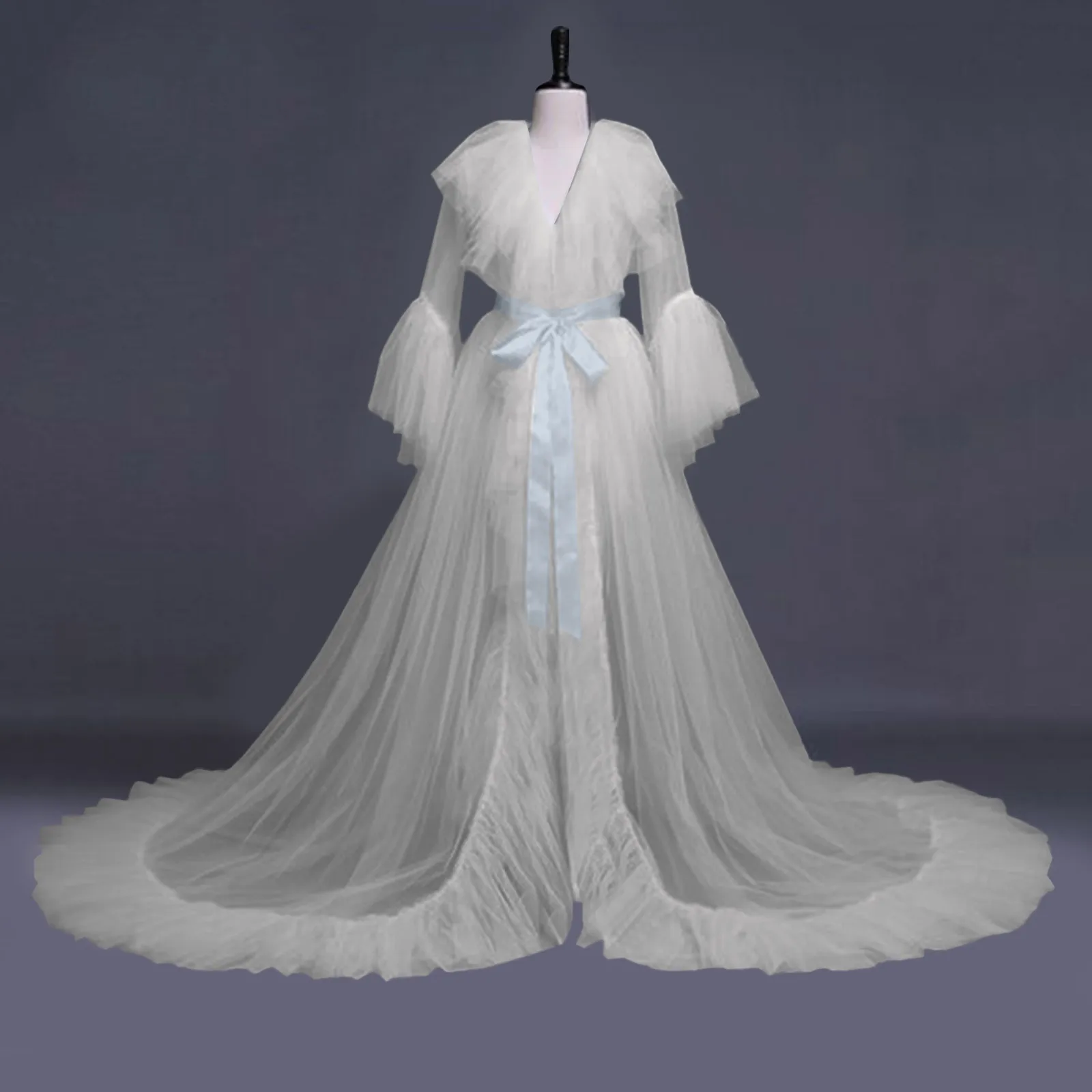 

Sexy Women Sleepwear Nightgown See Through Body Fashion Tulle Dress Robe Floor Length Women Lingerie Bridal Robe Kimono Dress