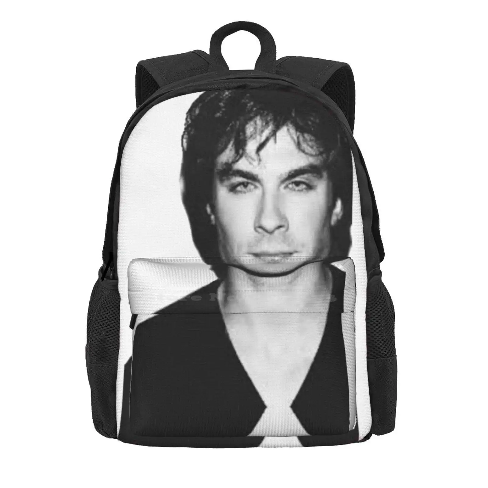 Ian Somerharld'S Hard Look Hot Sale Schoolbag Backpack Fashion Bags Ian Somerhalder Black And White Vampire Diaries Series