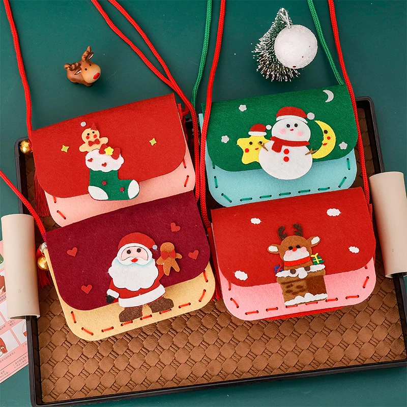 Navidad no tejido nuevo artesanía DIY juguetes para niños bolso de hombro inclinado cartera hecha a sí misma manualidades juguete educativo