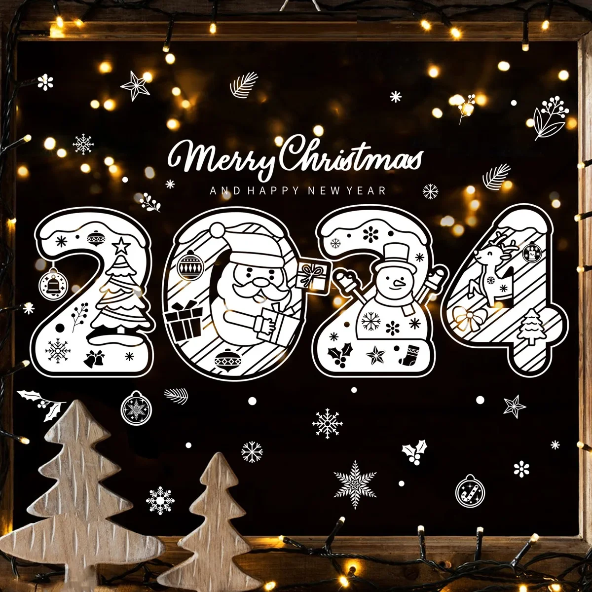 Digital stickers Window stickers Merry Christmas 2024 Santa Claus Christmas Tree Home Christmas Decoration New Year Decoration