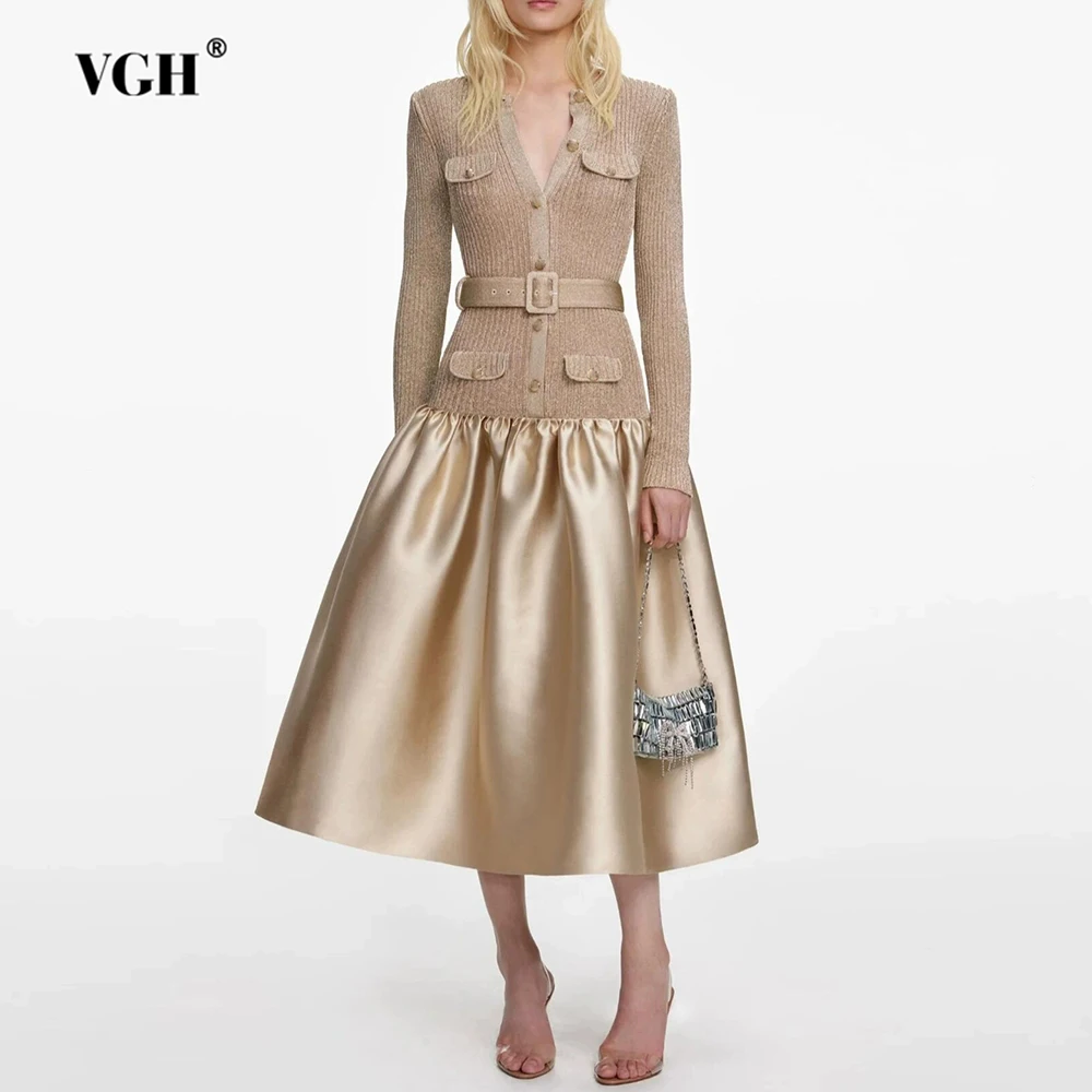 

VGH Темпераментные утягивающие платья для женщин с v-образным вырезом и длинным рукавом, высокой талией, элегантное вечернее платье, женский модный стиль