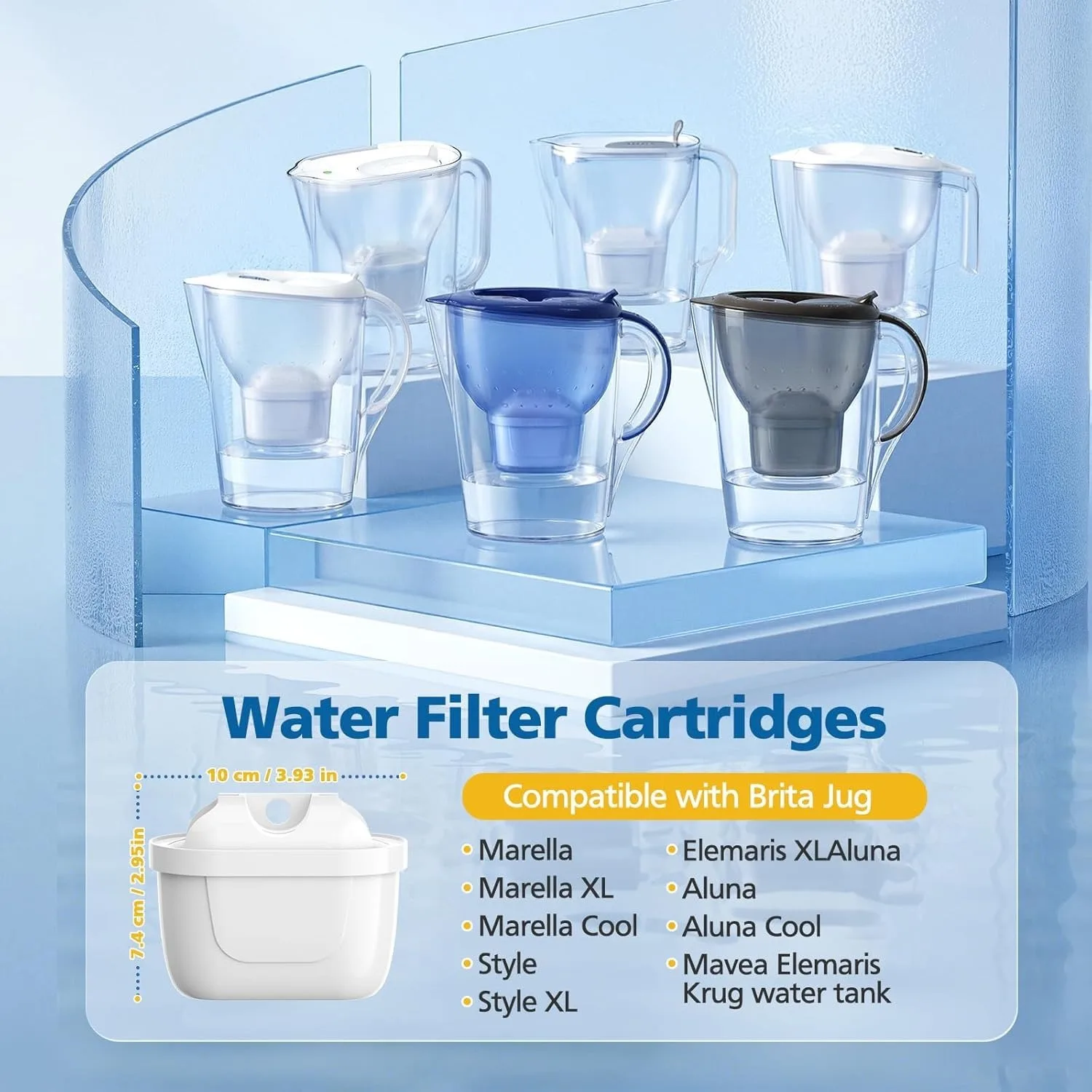 Water Filter Cartridge Compatible with Brita Jug Maxtra+, Marella Cool, Style, Elemaris XL, Aluna, Aluna Cool, Mavea El