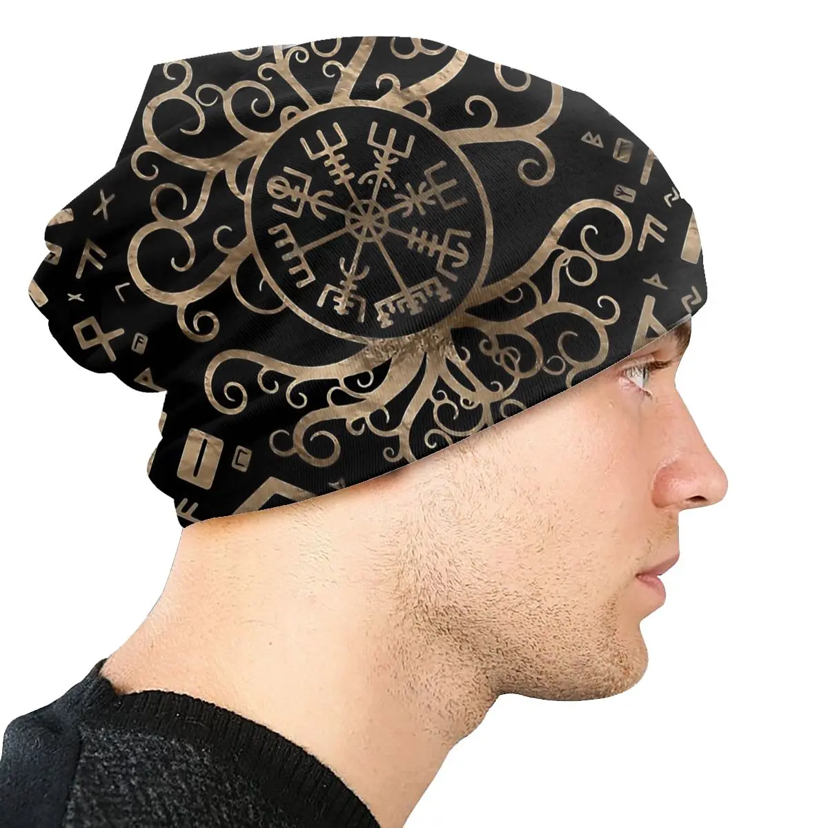 Viking Vegvisir-Bonnets fins coupe-vent pour hommes et femmes, chapeau de ski, bonnet en tissu double couche, arbre de vie, Yggdrasil et Runes