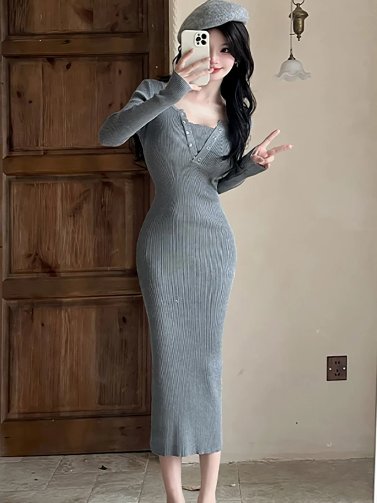 Herfst Winter Zwart Gestreepte Gebreide V-hals Lange Jurk Vrouwen Vintage Luxe Avondjurk 2025, Koreaanse Elegante Bodycon Feestjurk