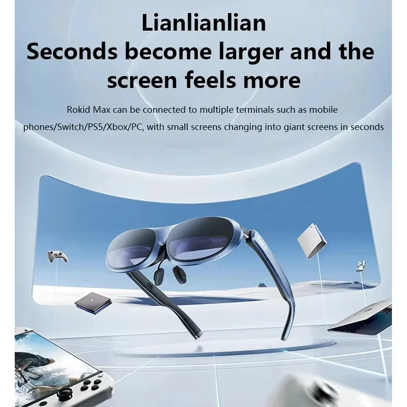Rokid Max AR-Brille, 3D-Smart-Brille, Micro-OLED, 215-Zoll-Max-Bildschirm für Smartphone, Nintendo Switch, PS5, Xbox PC, All-in-One