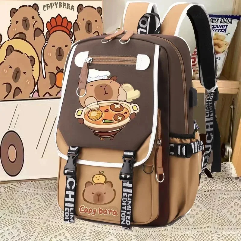 New Trendy Cartoon Capybara Pattern Backpack Classic Cute Large Capacity Computer Sundries Adjustable Shoulder Straps Bag