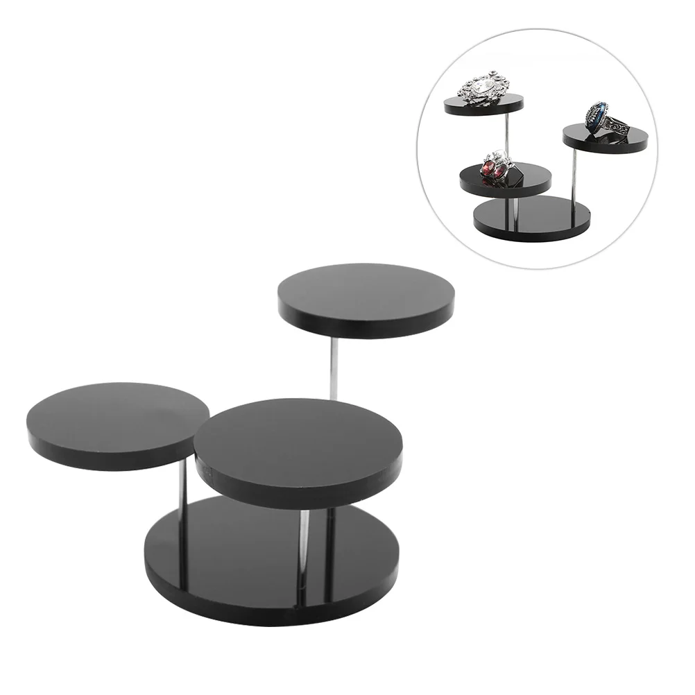 

Acrylic Jewelry Display Storage Case Earrings Container Organizer Bracelet Three Layer Detachable Display Ring Stand(Black)