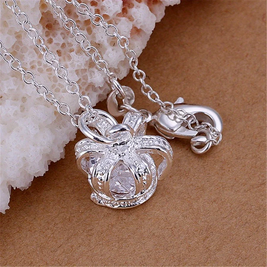 Exquisite 925 Sterling Silver Crown Necklace for Women