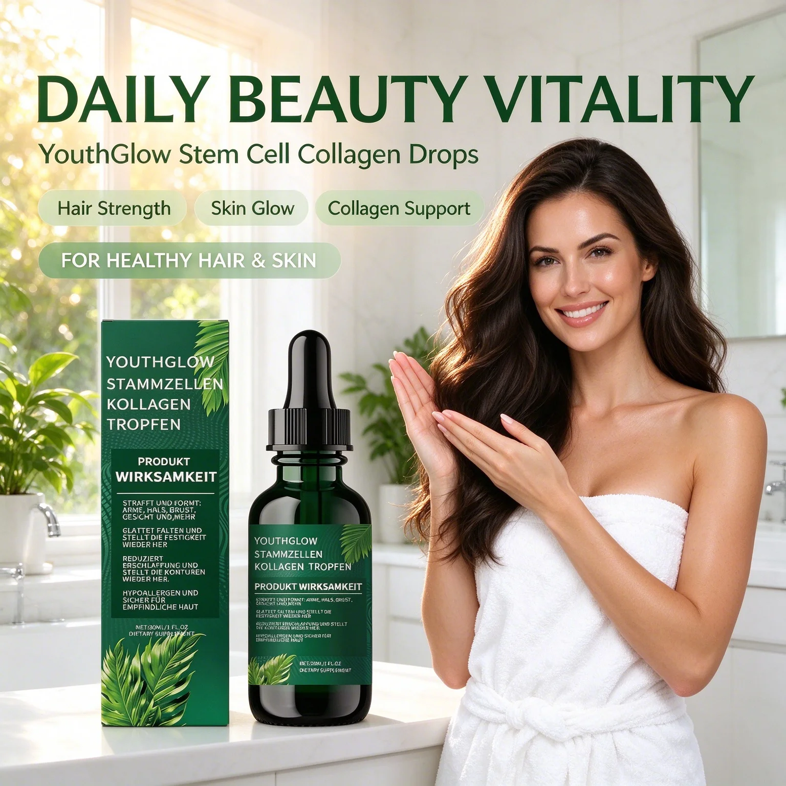 Stem Cell Collagen Rejuvenation Oral Drops Liquid Supplement Support Glowing Skin Strong Nails Healthy Hair